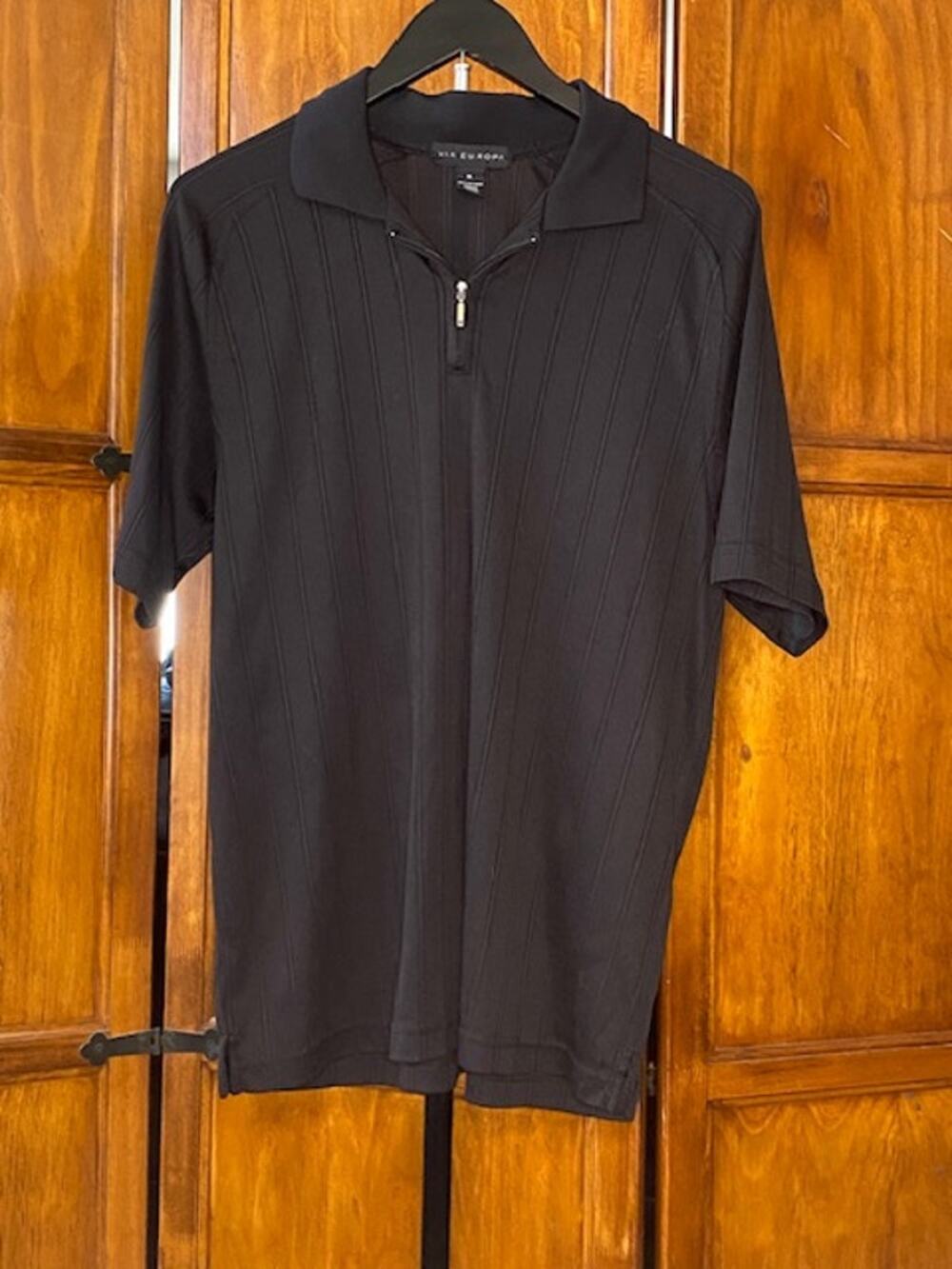 Via Europa Men's Black Textured Quarter Zip Polo Shirt Medium Short Sleeve
